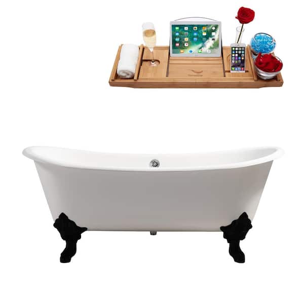 Streamline 72 in. x 31 in. Cast Iron Clawfoot Soaking Bathtub in Glossy White with Matte Black Clawfeet and Polished Chrome Drain