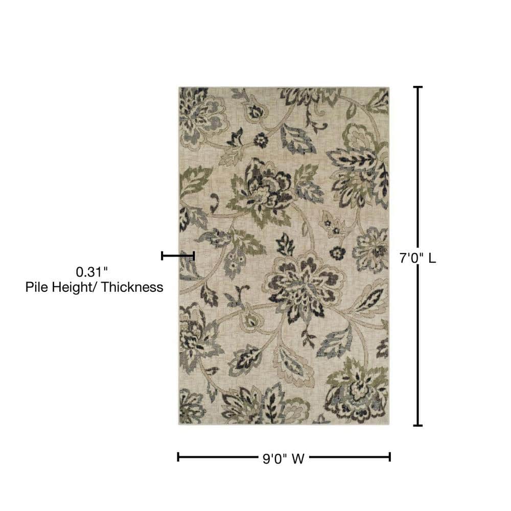 Condell Beige Floral Synthetic 9'x7' Indoor Area Rug