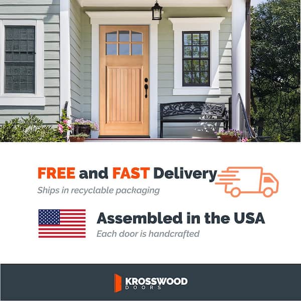 50 in. x 80 in. Craftsman V-Groove Arch 6-Lite Clear Glass Black Stain Left Hand Hemlock Wood Prehung Front Door w/LSL