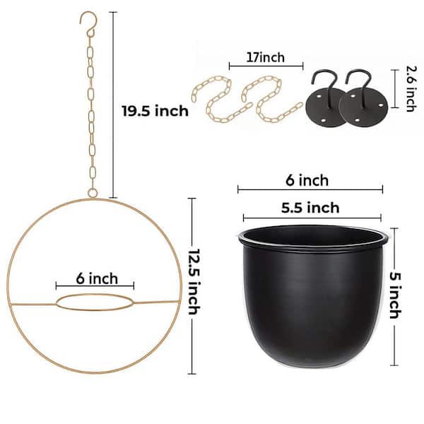 2 Pack Boho Metal Hanging Planters with 5.5 in. Pot (Detachable) +