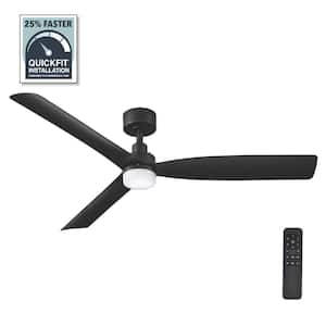 Marlston 52 in. Indoor/Outdoor Matte Black with Black Blades Ceiling Fan with Adjustable White LED with Remote Included