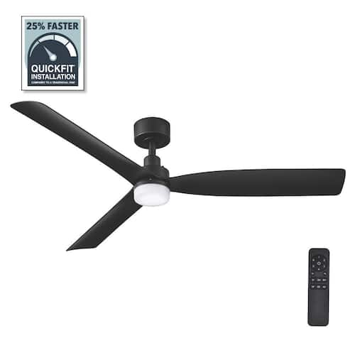 Marlston 52 in. Indoor/Outdoor Matte Black with Black Blades Ceiling Fan with Adjustable White LED with Remote Included Ceiling Fans