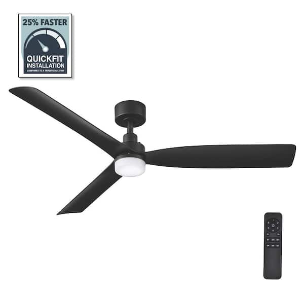Hampton Bay Marlston 52 in. Indoor/Outdoor Matte Black with Black Blades Ceiling Fan with Adjustable White LED with Remote Included