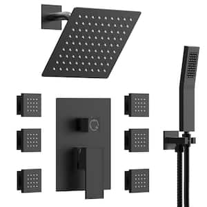 3-Spray Wall Mount Dual Shower Head and Handheld Shower 2.5 GPM with 6-Jets in Matte Black (Valve Included)