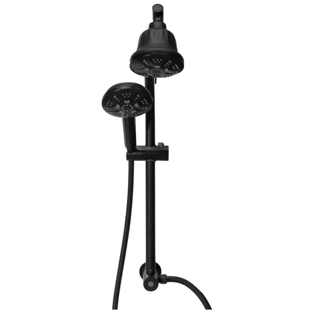 Matte Black Dual Shower Head with Adjustable Slide Bar and Filter
