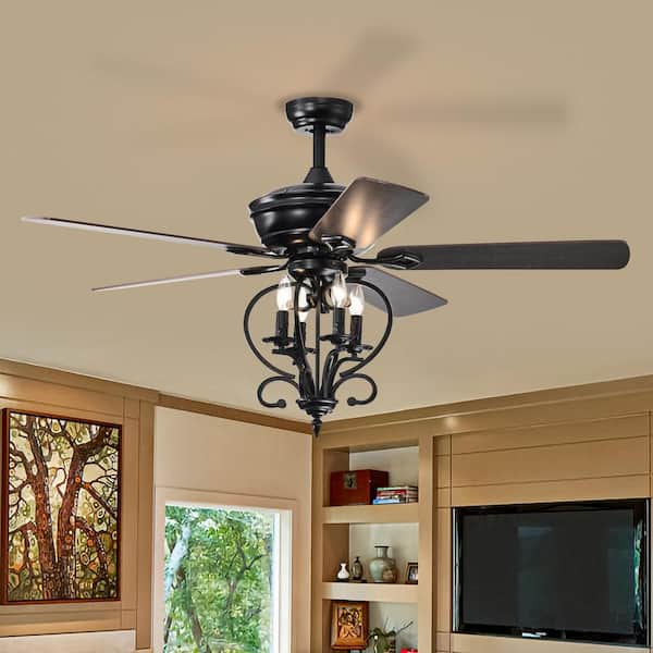 Sunpez 52 in. Indoor Black Modern Style Ceiling Fan with Remote Included and AC Reversible Motor