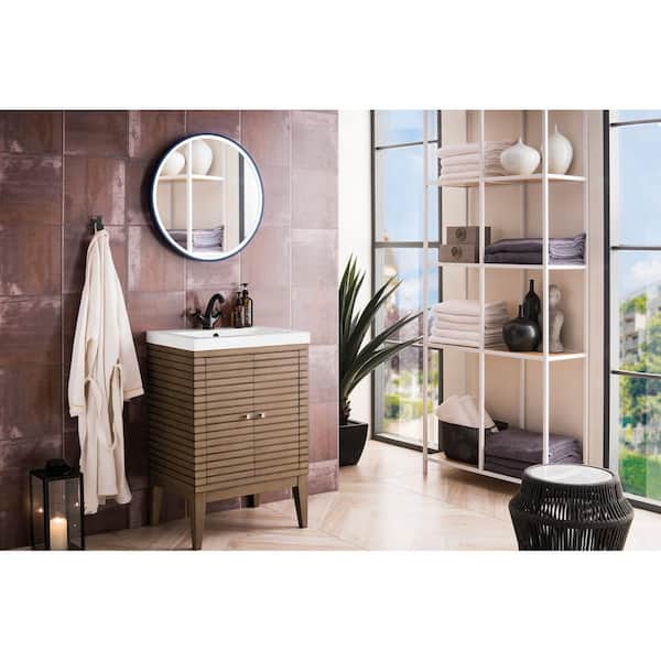 Linden 23.6 in. W x 18.1 in. D x 35.5 in. H Bath Vanity in Whitewashed Walnut with White Glossy Top