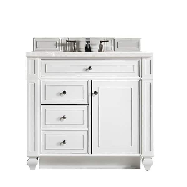 James Martin Vanities Bristol 36 in. W x 23.5 in. D x 34 in. H Single Bathroom Vanity in Bright White with Serena Quartz Top