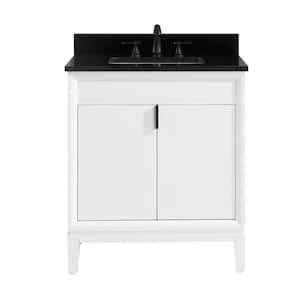 Emma 31 in. W x 22 in. D x 35 in. H Bath Vanity in White with Granite Vanity Top in Black with White with Basin
