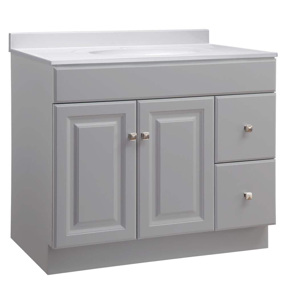 Wyndham 37 in. W Single 1-Hole Sink Bathroom Vanity in Gray with White Cult