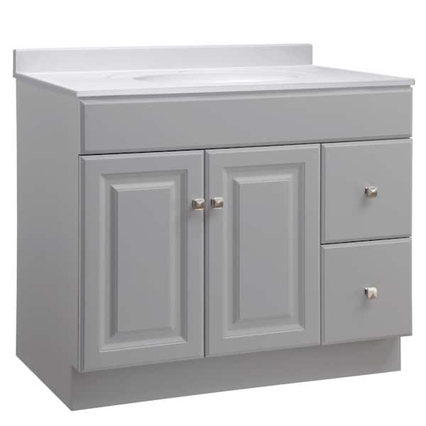 Design House Wyndham 37 in. W Single 1-Hole Sink Bathroom Vanity in Gray with White Cultured Marble Top Assembled