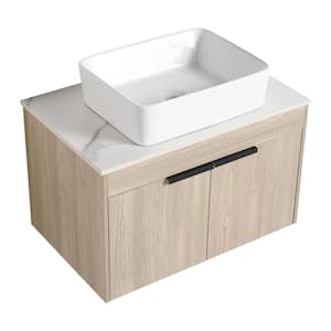 29.50 in. W x 18.90 in. D x 23.60 in. H Floating Wall-Mounted Bath Vanity in White Oak with White Ceramic Top