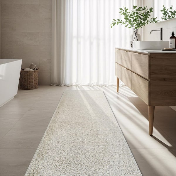 Silky Bone 2 ft. x 7 ft. Solid Plus Thick Pile Non Slip Easy Clean Non Shedding Modern Runner Indoor Area Rug