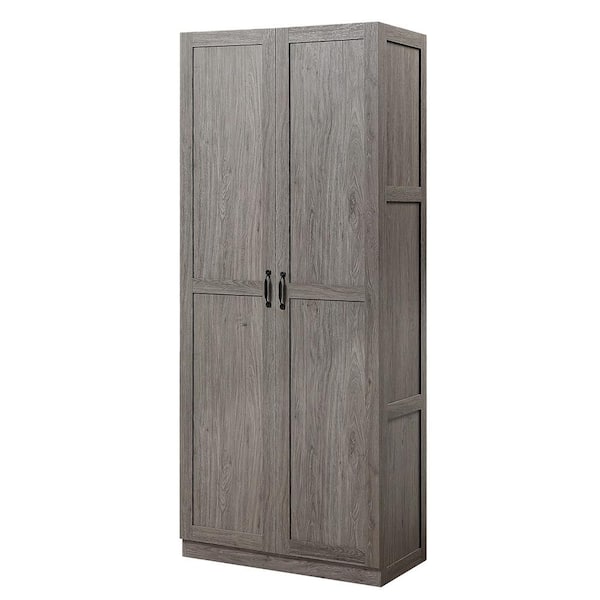 Manhattan Comfort Hopkins Modern Grey Composite Wood 29.6 in. Wide Freestanding Storage Closet Wardrobe with 7 Shelves Set of 2 2 2GLF GY
