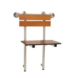 Removable Hanging Portable Shower Seat with Legs and 18 in. Grab Bar, Teak Phenolic