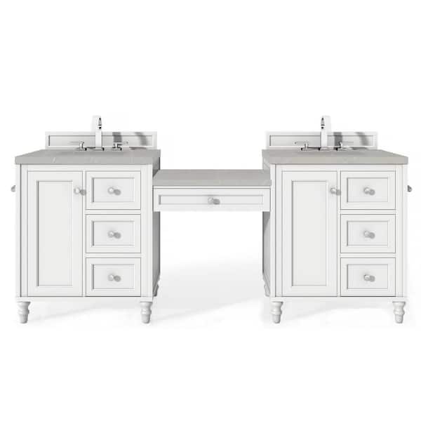 James Martin Vanities Copper Cove Encore 86.0 in. W x 23.5 in. D x 36.3 in. H Bathroom Vanity in Bright White with Eternal Serena Quartz Top