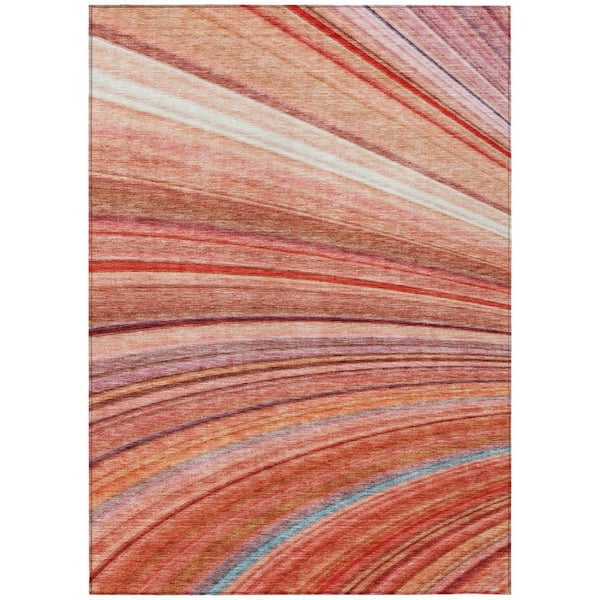 Terra Cotta, Salmon, Orange 8 ft. x 10 ft. Woven Striped Polyester Rectangle Indoor / Outdoor Area Rug