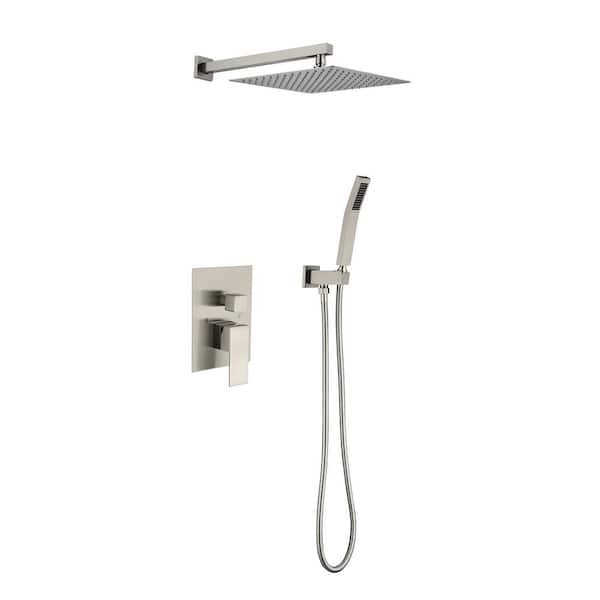 Unbranded 10 in. Single Handle 2-Spray Shower Faucet 2.0 GPM with Pressure Balance and Hand Shower in Brushed Nickel Shower System