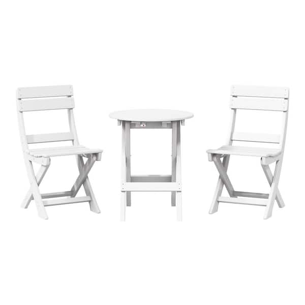 Laguna 3-Piece All Weather HDPE Plastic Outdoor Patio Rust Free Folding Bistro Dining Set, White