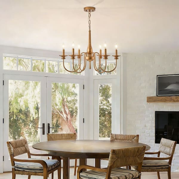 TinHon 6-Light Vintage Gold Candle Chandelier for Dining Room