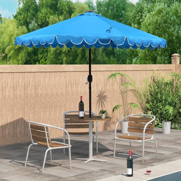 Maypex 9 ft. Steel Market Crank and Tilt Scallop Patio Umbrella in Aqua