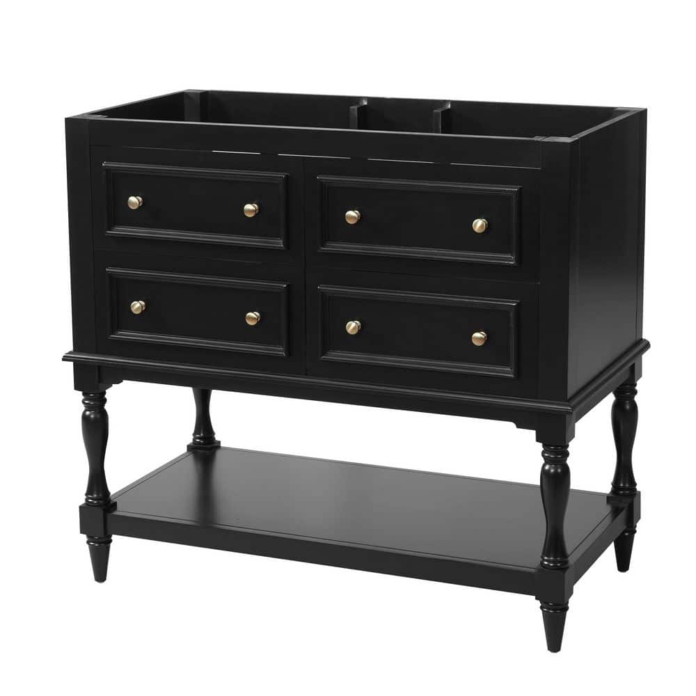 35.50 in. Bath Vanity Cabinet without Top in Black Unassembled, Contains 4-Drawers