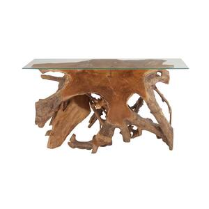 Brown Contemporary Teak Wood Console Table, 30 in. x 54 in.