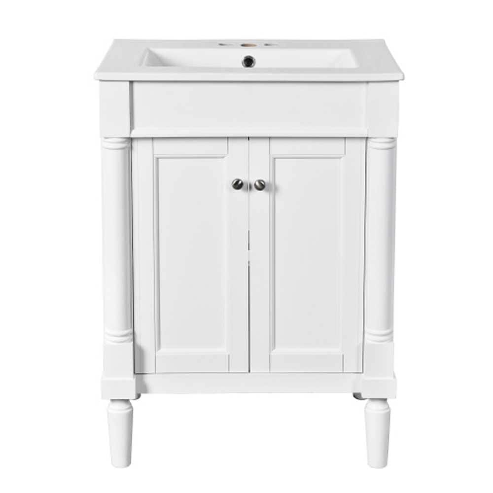 24 in. WhIte Bath Vanity with White Ceramic Top Sink, 2-Tier Single Sink Mo