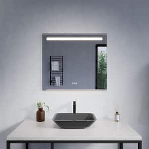 32 in. H x 28 in. W Large Rectangular Frameless LED Wall Mounted Bathroom Vanity Mirror with Defogger