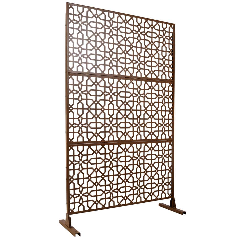 6.3 ft. H x 4 ft. W Brown Metal Outdoor Privacy Fence Decorative Screen Pan