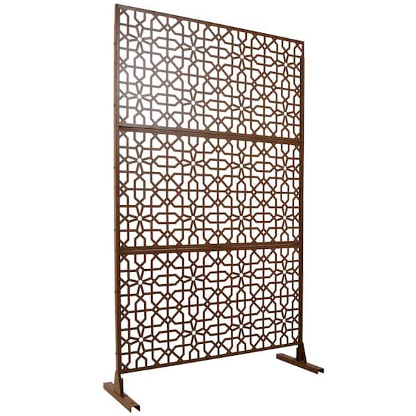 Unbranded 6.3 ft. H x 4 ft. W Brown Metal Outdoor Privacy Fence Decorative Screen Panel Freestanding Garden Fence Panels