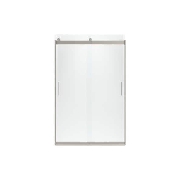 Levity 44-48 in.W x 74 in. H Frameless Sliding Shower Door in Nickel with Blade Handles