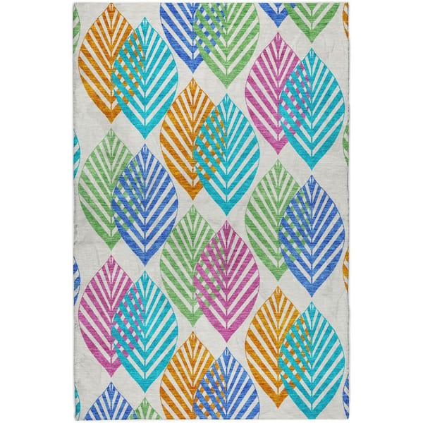 Dream Shag Premium Machine Washable Abstract ADS744 White 9 ft. x 12 ft. Area Rug