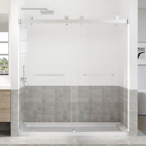 Opvande 66-72 in. W x 76 in. H Double Sliding Frameless Shower Door in Chrome Finish with 3/8 in. (10 mm) Tempered Glass