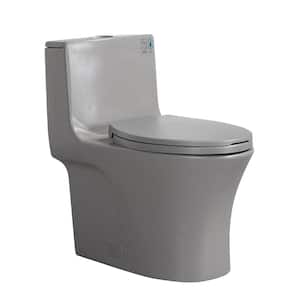 1-Piece 1.1/1.6 GPF Dual Flush Elongated Toilet in Gray, Soft Close Seat Cover Included
