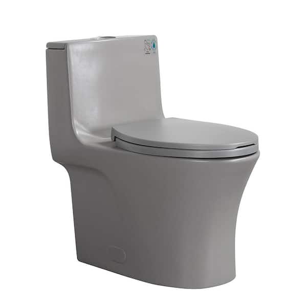 Logmey 1-Piece 1.1/1.6 GPF Dual Flush Elongated Toilet in Gray, Soft Close Seat Cover Included
