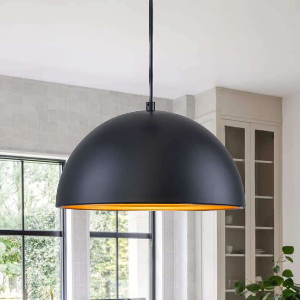 Brava 11.8 in. 1-Light Black and Ribbed Gold Interior Farmhouse Dome Metal Pendant Light Industrial for Kitchen Island price history on PriceWatchPro