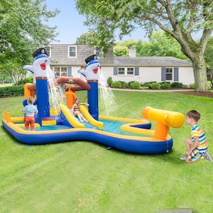 Inflatable Water Slide Park Bounce House Splash Pool Water Cannon with 735-Watt Blower