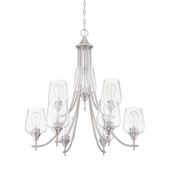 Tidoin 9-Light White Round Plug-In Pendant Lamp Ceiling Lamp with Clear Glass