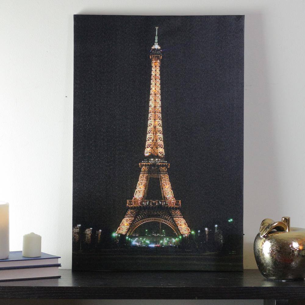 Illuminated Eiffel Tower Paris Nighttime Canvas Wall Art