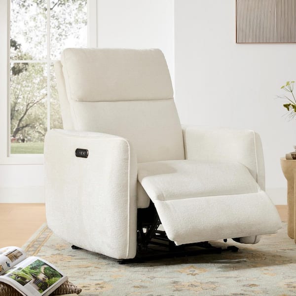 Lyra Cream Fabric Dual Motor Power Recliner with Power Headrest, USB and Type-C Charge and Lay Flat Function