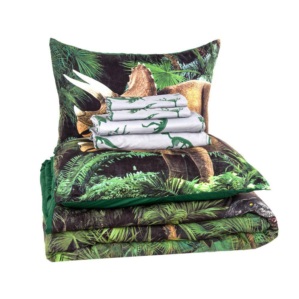 Twin Green Dinosaur Forest Microfiber Bed Set