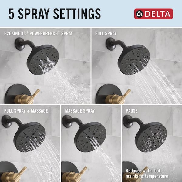 Nicoli 5-Spray Tub Shower Faucet J-Spout 8 in. Widespread Double Handle Bathroom Faucet in Matte Black/Champagne Bronze
