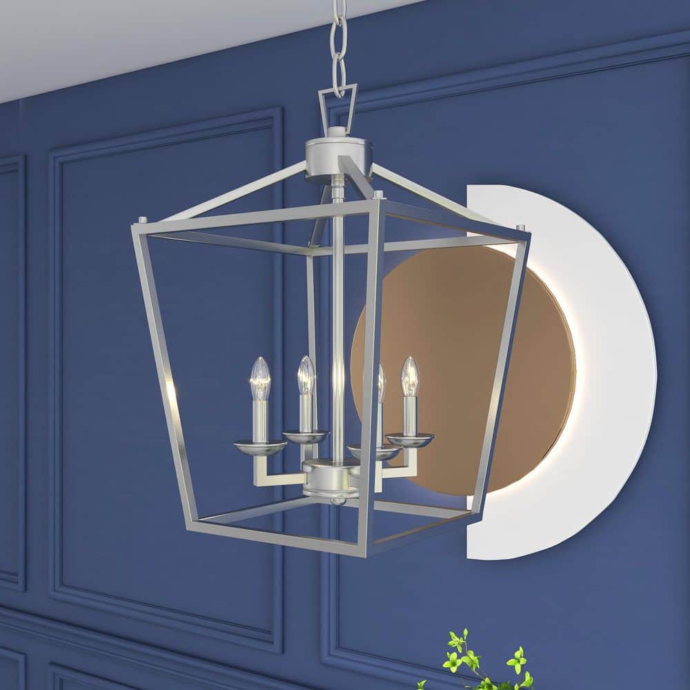 Brushed Nickel 4-Light Geometric Lantern Pendant Chandelier