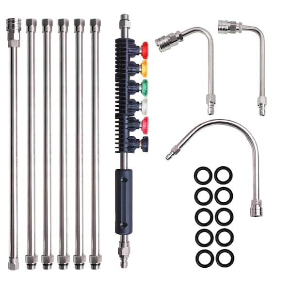 10 Pack Pressure Washer Extension Wand with 6 Nozzle Tips Gutter Cleaner Curved Rod 1/4 in Quick Connect 4000 PSI