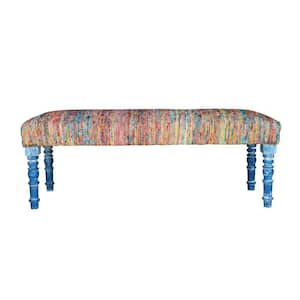 Colorful 47 in. Multi-Color Viscose Chindi Bench with Blue Legs