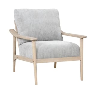 Natural Linen Upholsterd Accent Chair Arm Chair Set of 1 with Vertical Slatted Back