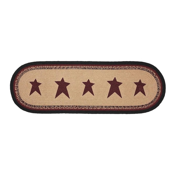 VHC Brands Connell 12 in. W x 36 in. L Burgundy Geometric Stars Cotton Blend Oval Table Runner