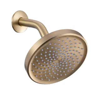 1-Spray Pattern 6 in. Wall Mount Fixed Shower Head with 2.5 GPM and Shower Arm in Brushed Gold