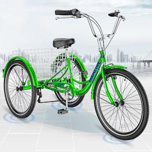 Tricycle 24 In, 3 Wheel 7 Speed Bikes Cruise Trike, with Shopping Basket for Seniors, Women, Men
